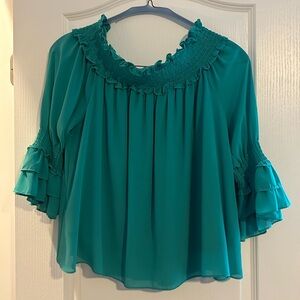 Entro Teal Ruffle Sleeve Blouse